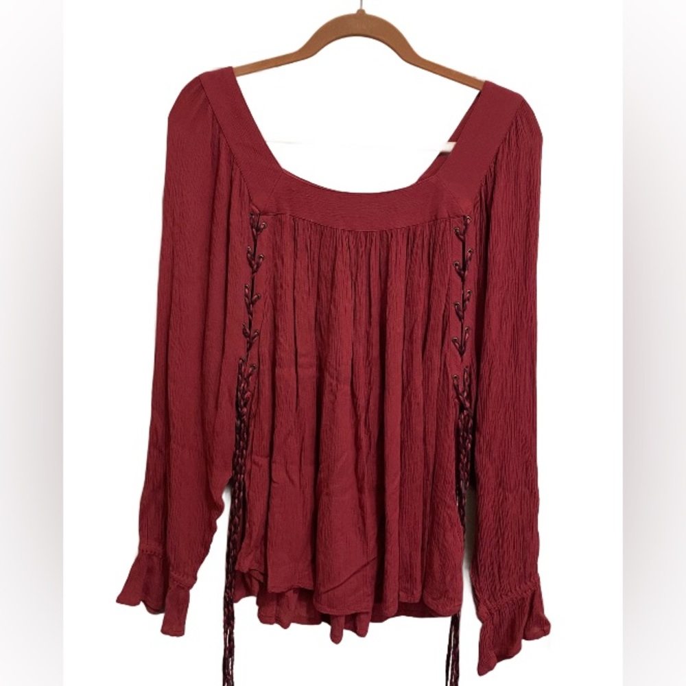 Jessica Simpson Red Ruffled Tie Front Blouse (Rosewood Bailey)